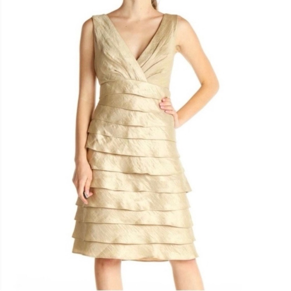 London Times‎ Womens Tiered Dress Size 10 Gold Shimmer Ruffled Cocktail Evening